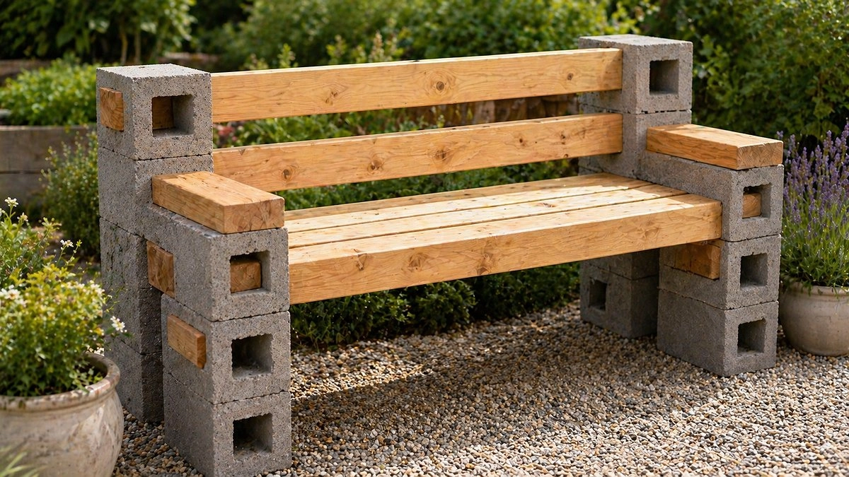 Никакого крепежа и сварки: сама смастерила скамейку из блоков и бруса за 5 минут - теперь на даче крутая зона отдыха без бетона и лишних трат