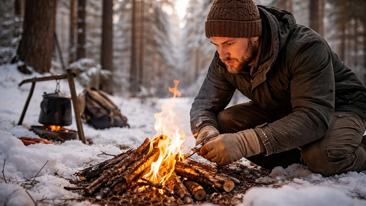 Зимой люди тоже ходят в лес: дедовский розжиг, который спасает сырые дрова - готовится на 1 минуту