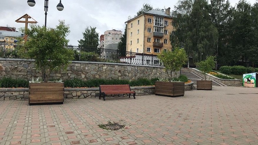 В Кирове на набережной Грина установили кадки с декоративными деревьями
