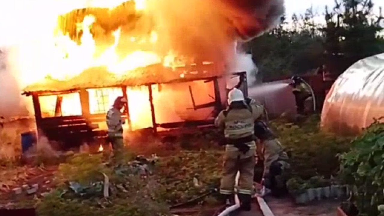 Главная картинка новости: Хозяйке пришлось вызвать скорую: в Коминтерне сгорел садовый домик