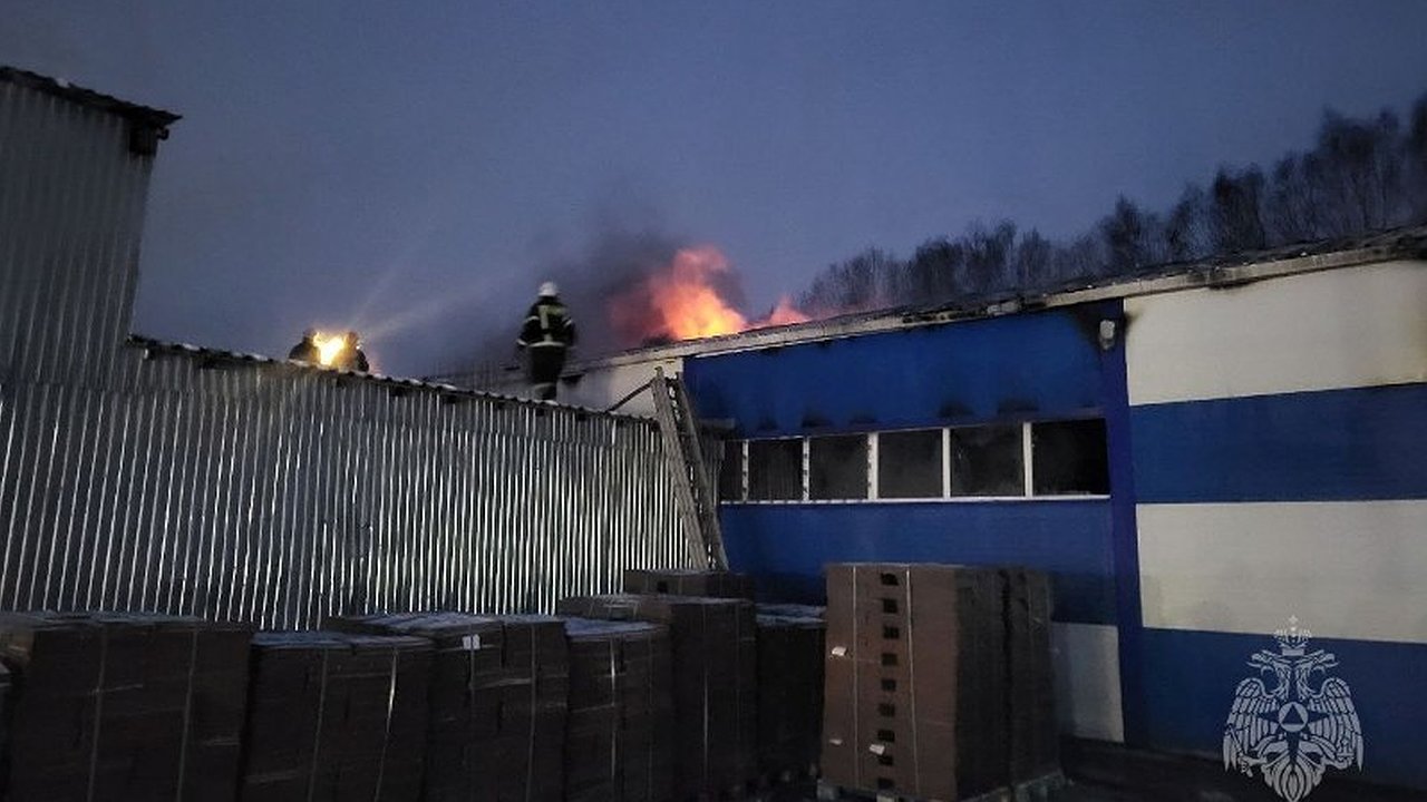 Главная картинка новости: Утренний пожар в Пасегово: огонь на складе тушили почти три десятка спасателей