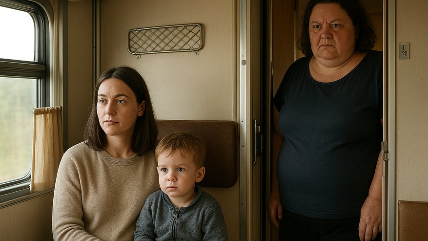 Главная картинка новости: — Вашему ребенку не нужна отдельная полка в купе. Подвиньтесь, вы же видите я не вмещаюсь!